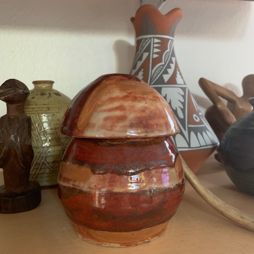 Handmade studio pottery mushroom box with lid